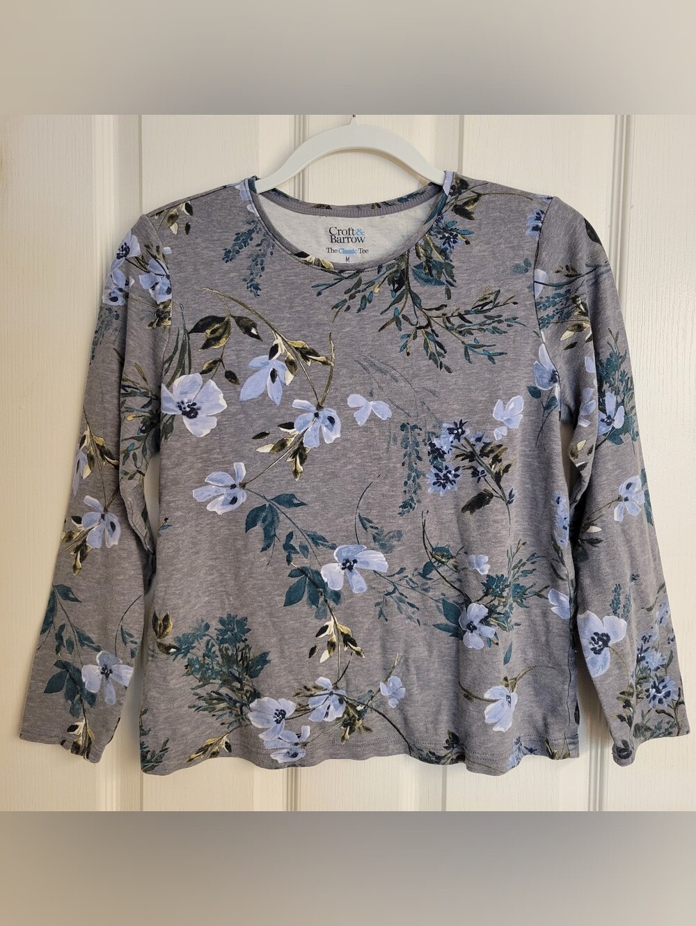 Croft & Barrow Womens Floral Long Sleeve Top Grey Sz M